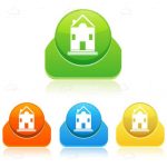 Colourful Round Badges with Abstract House Icon